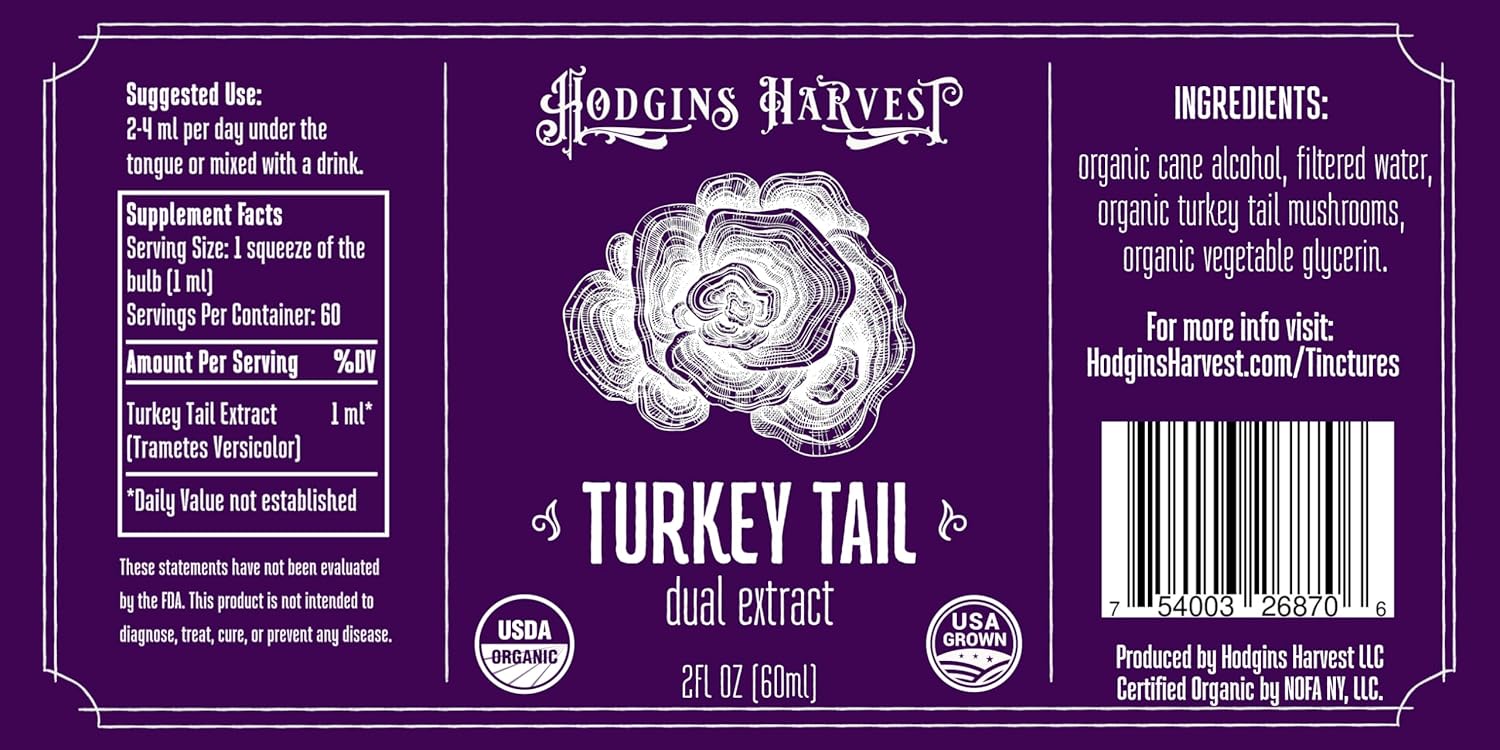 Hodgins Harvest Organic Turkey Tail Tincture | Made with Mushrooms Grown On Our Farm in The USA | Dual Extract | Extra-Concentrated (2 fl oz)
