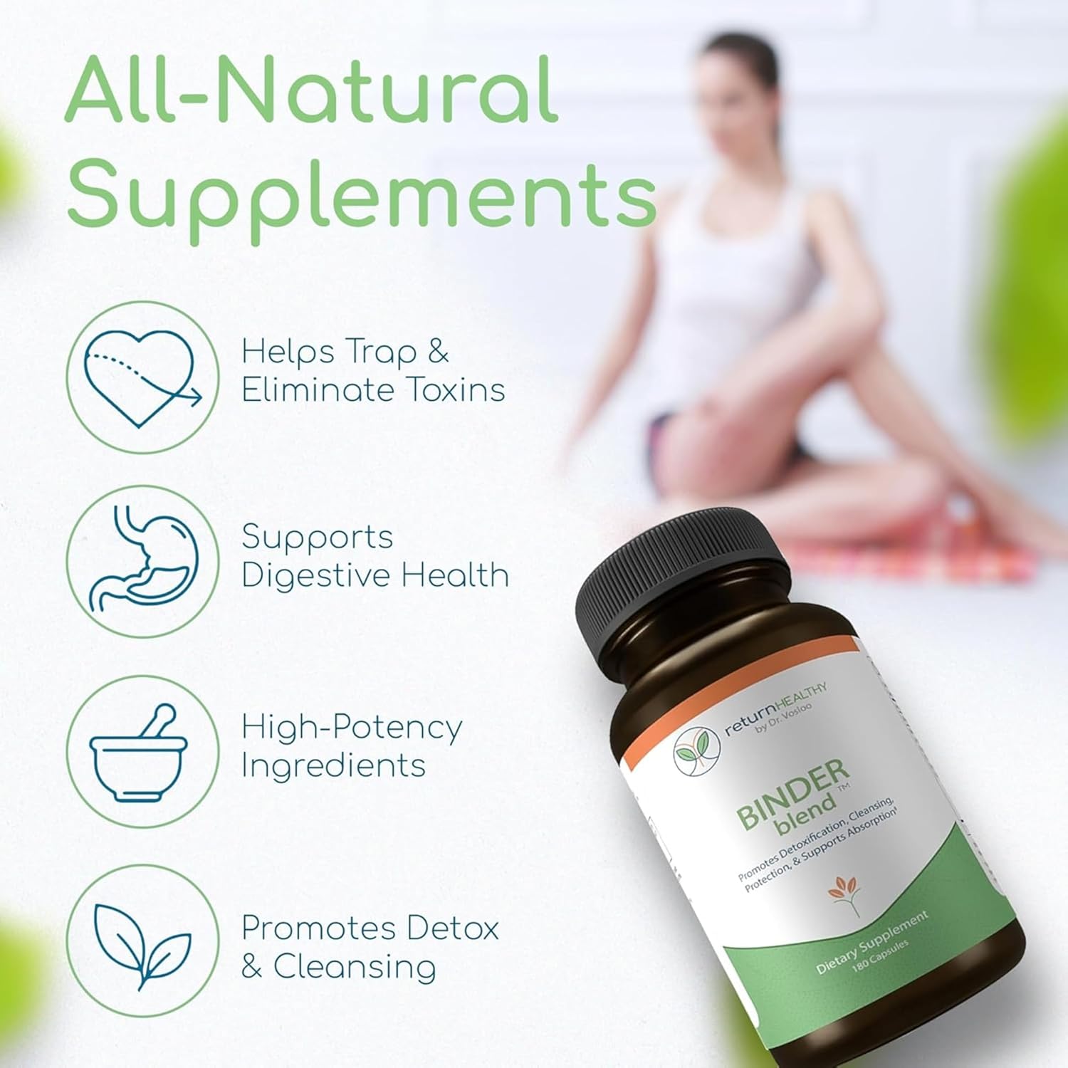 Binder Blend - Toxin Binder Supplement, Detox Capsules for a Healthy Gut - 180 Capsules - 90 Servings - 960mg Activated Charcoal & 480mg Organic Chlorella - Bloating Relief - Bentonite Clay, 3 Pack