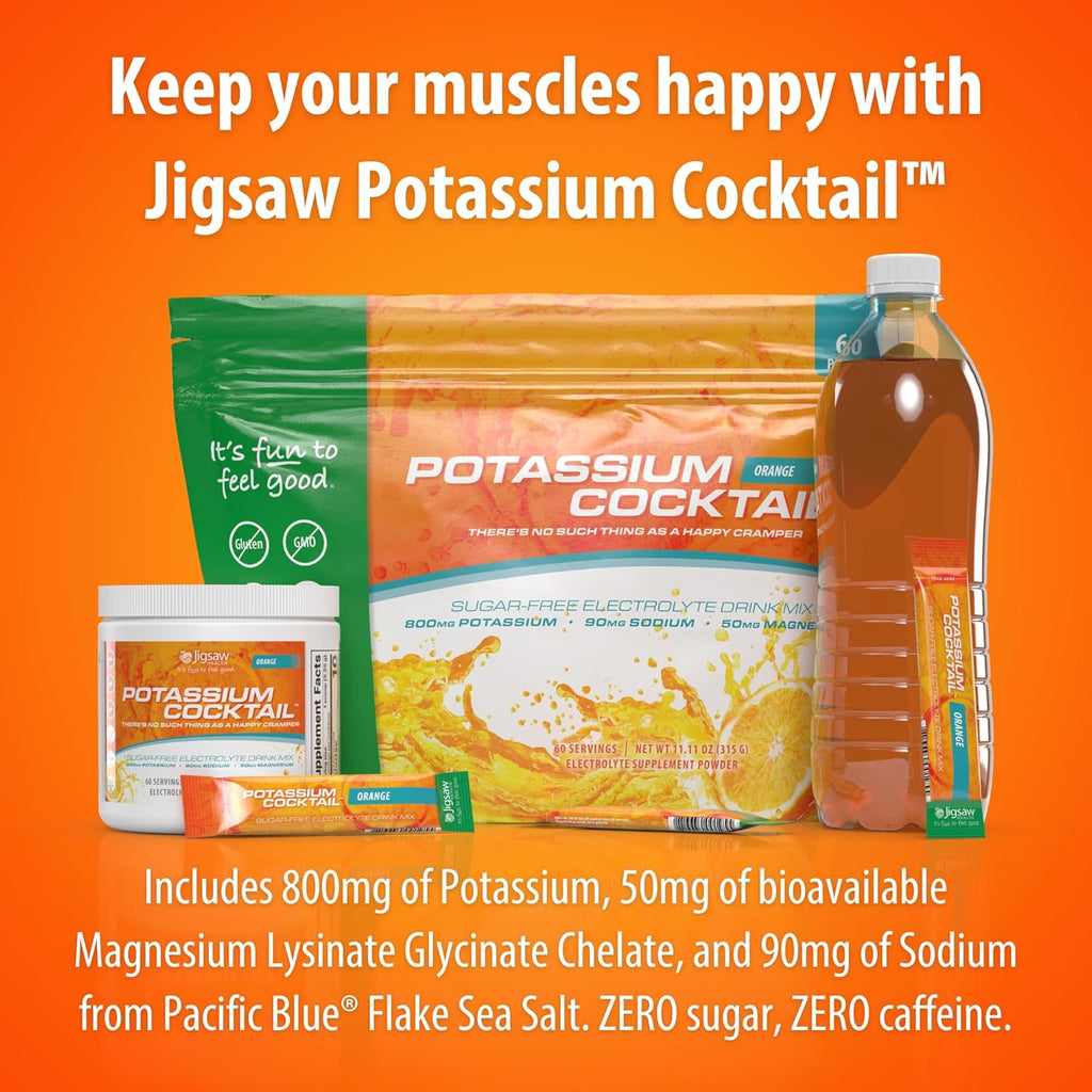 Jigsaw Health Potassium Cocktail | Formerly Pickleball Cocktail | Orange Flavor | 60 Servings (Jar)
