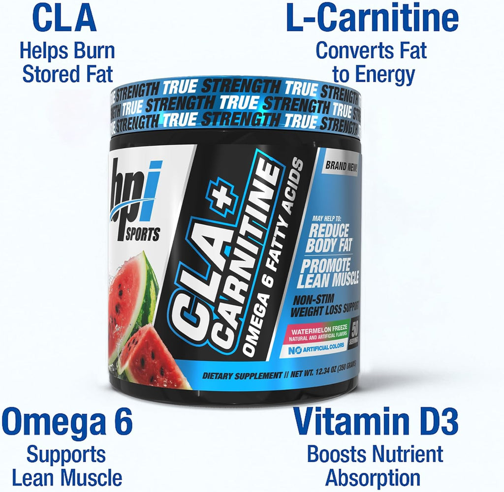 BPI Sports CLA+Carnitine – CLA L Carnitine & Linoleic Acid – L Carnitine Supplement for Weight Loss, Metabolism & Lean Muscle – Caffeine Free – Watermelon Freeze – 50 Servings – 12.34 oz