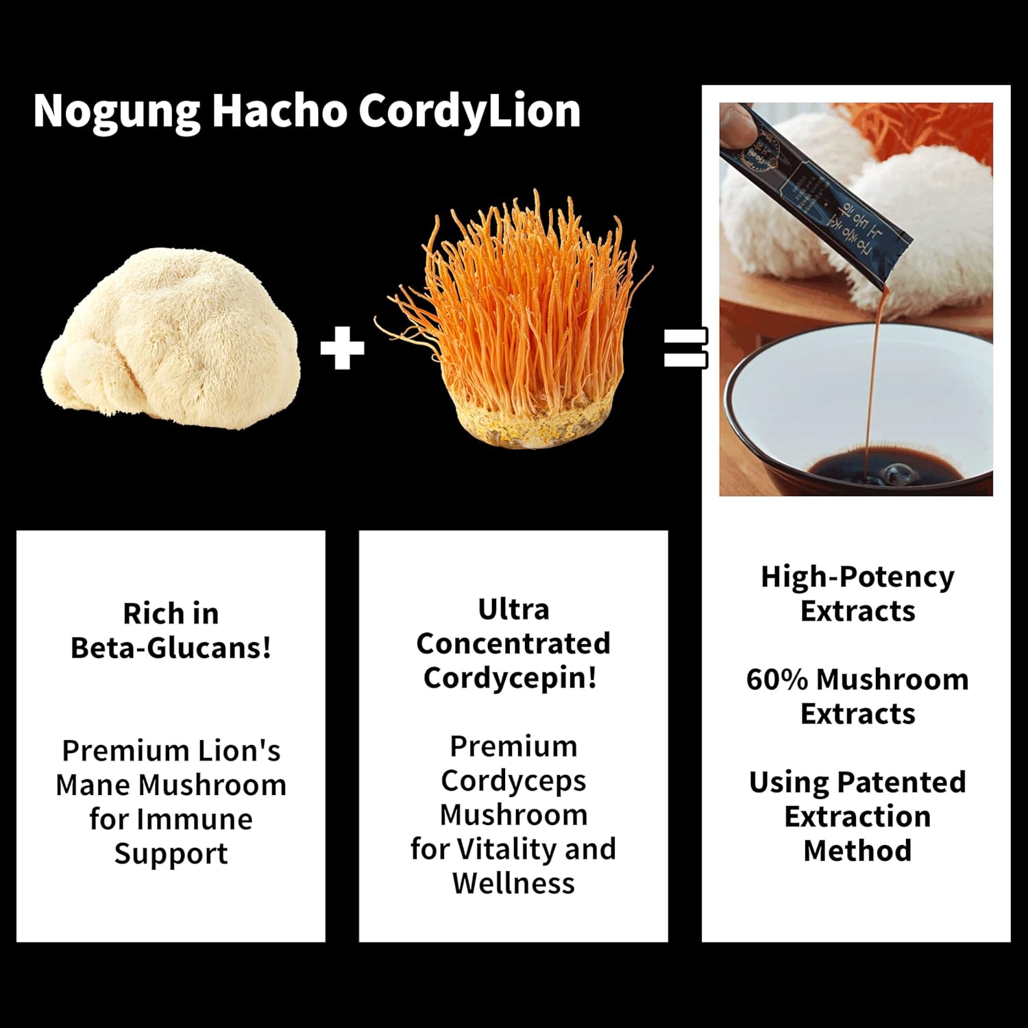 [Nogung Dongchunghacho] CordLion - Cordyceps & Lion’s Mane Mushroom Supplement – Supports Natural Energy & Immune System - 100% Real Extract, Herbal Formula for Daily Wellness – 30 Sticks