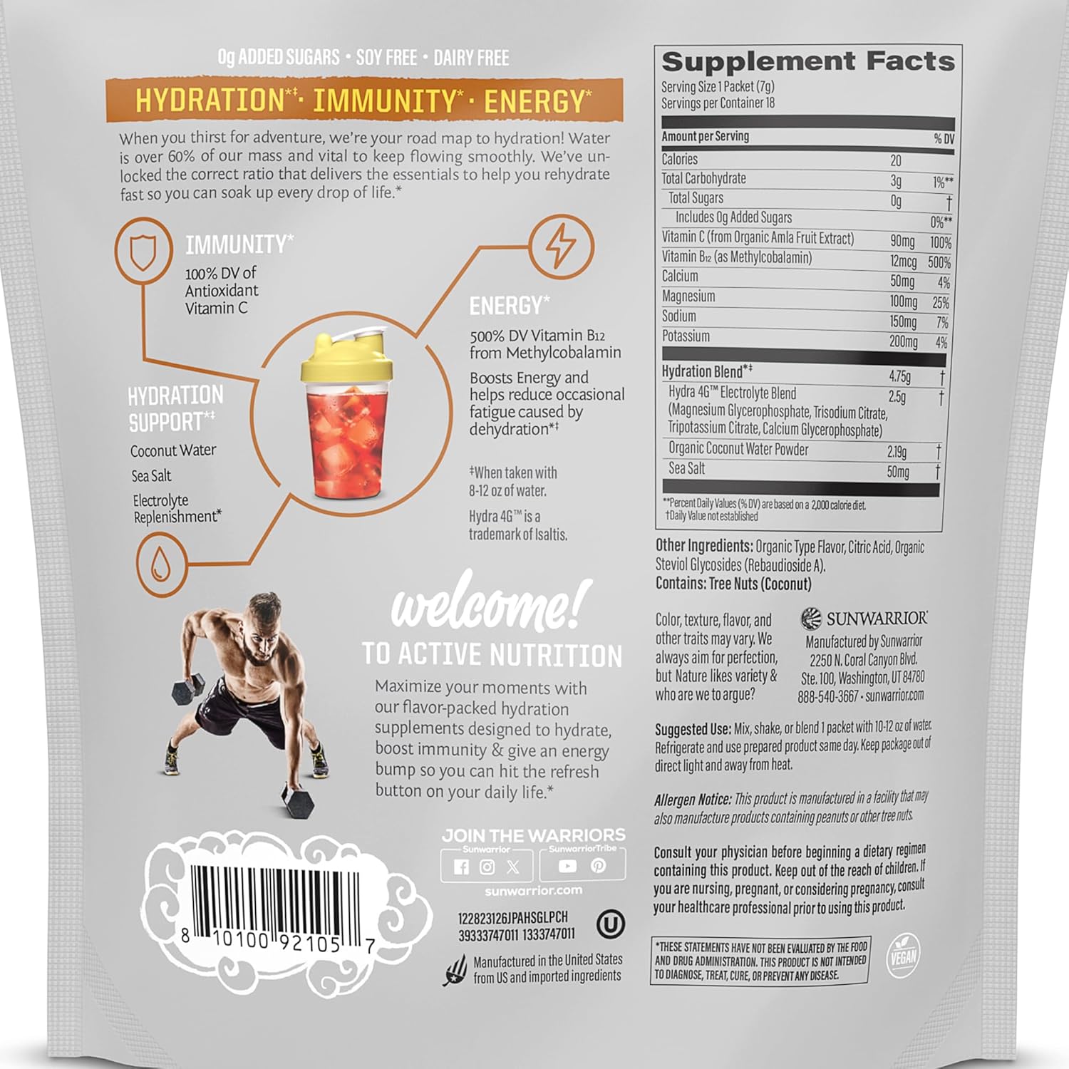 Sunwarrior Hydration Powder Electrolyte Packets Powder B12 Elderberry | Juicy Pineapple Flavored 18 Stick Packs 126g Pouch | Vegan and Plant-Based Sugar Free