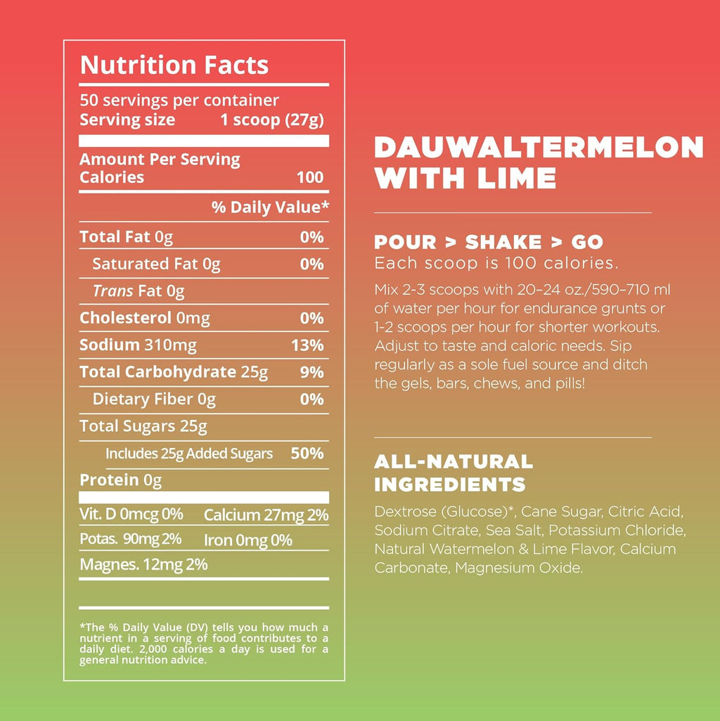 Tailwind Nutrition Endurance Fuel, Carbohydrate & Electrolyte Sports Drink Mix Powder, Gluten-Free, Vegan, Dauwaltermelon, 50 Servings