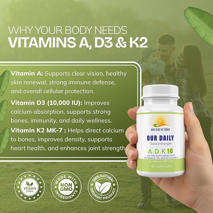 Daily Vites, ADK 10 Vitamin Supplement – 180 Capsules – High Potency Vitamin A, D3 10,000 IU & K2-MK7 – Physician Formulated for Bone, Heart & Immune Support – Non-GMO, Gluten Free (2 Pack)