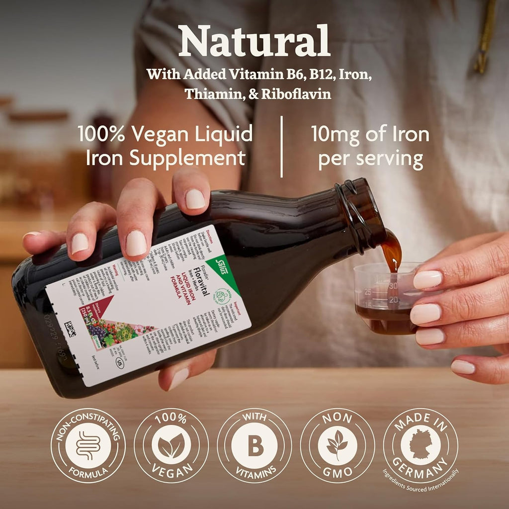 Floradix Floravital Liquid Iron & Vitamins Formula - Liquid Iron Supplement with B Complex Vitamins, Vitamin C & Herbs for Energy Support* - Vegan, Gluten-Free, Yeast- Free, Non-GMO - 16.9 Fl Oz
