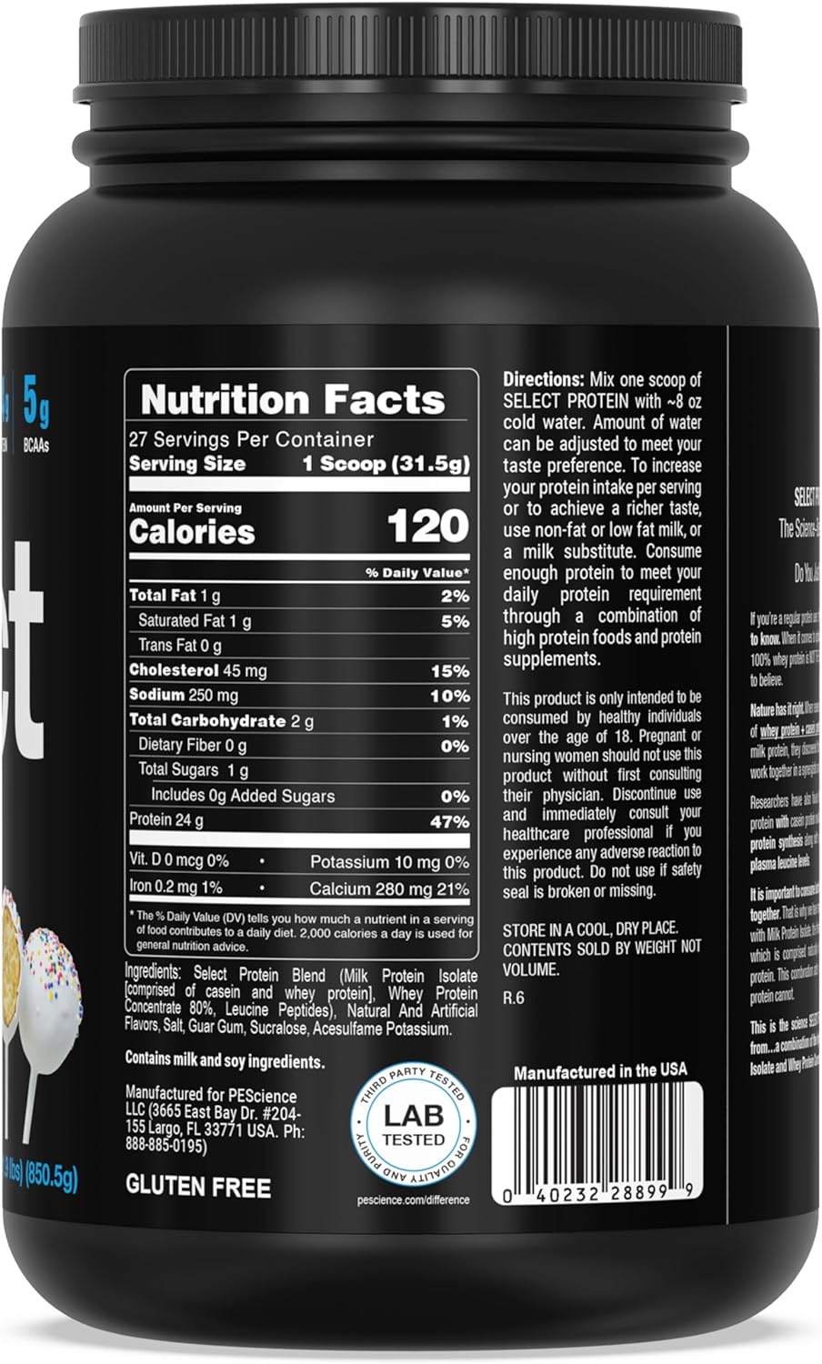 PEScience Select Protein Powder, Whey and Casein Blend, Clean Protein Powder for Women and Men, Low Calorie, Low Carb, Keto Friendly, Gluten Free, Cake Pop, 27 Servings