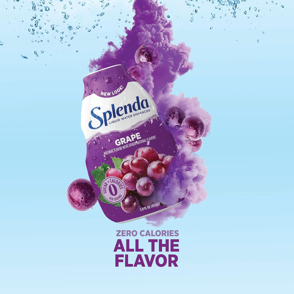 SPLENDA Liquid Water Enhancer Drops, Sugar Free, Zero Calorie, Natural Flavor, Concentrated Drink Mix, 3.11 Fl Oz Each Bottle (Grape, 1 Pack)