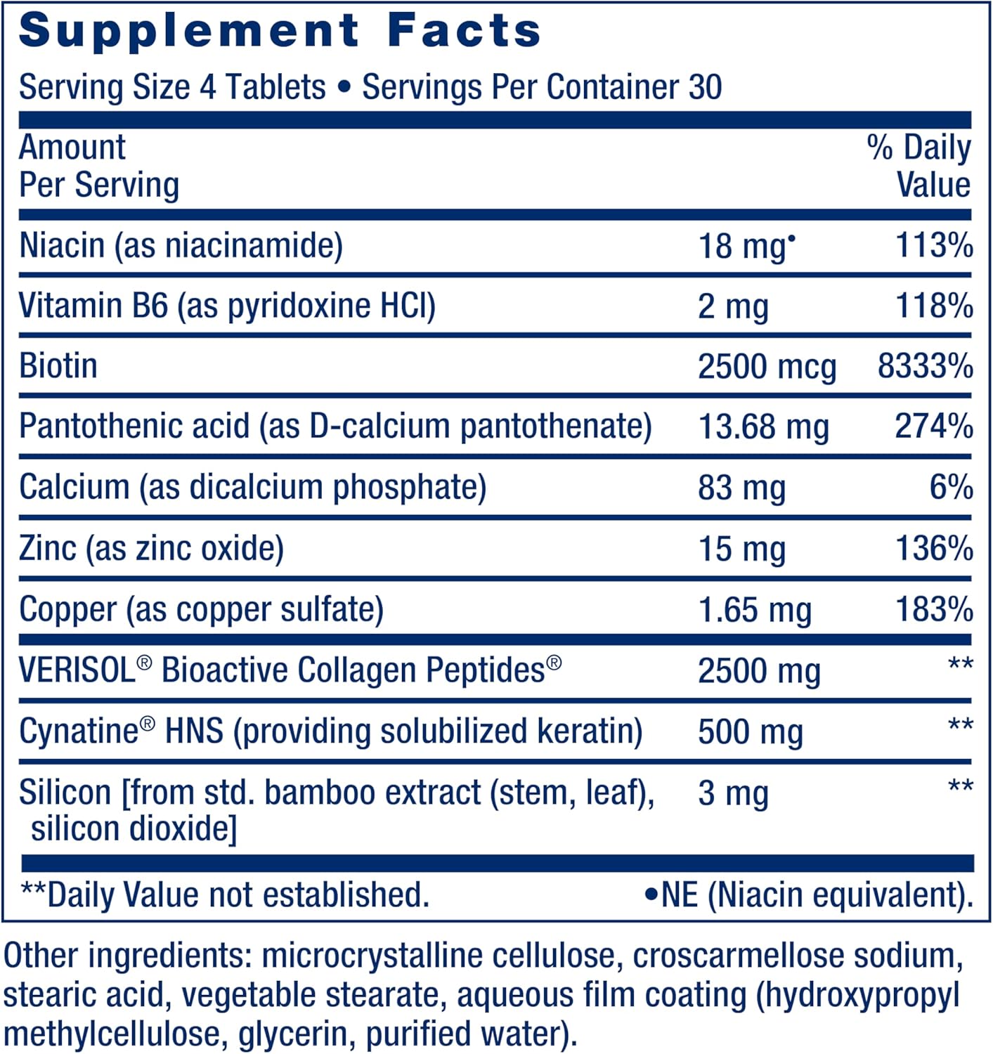 Life Extension Hair, Skin & Nails Collagen Plus Formula - Promotes Collagen & Keratin Health - with Niacin, Vitamin B6, Biotin, Calcium & Zinc - Non-GMO – 120 Count(Pack of 1)