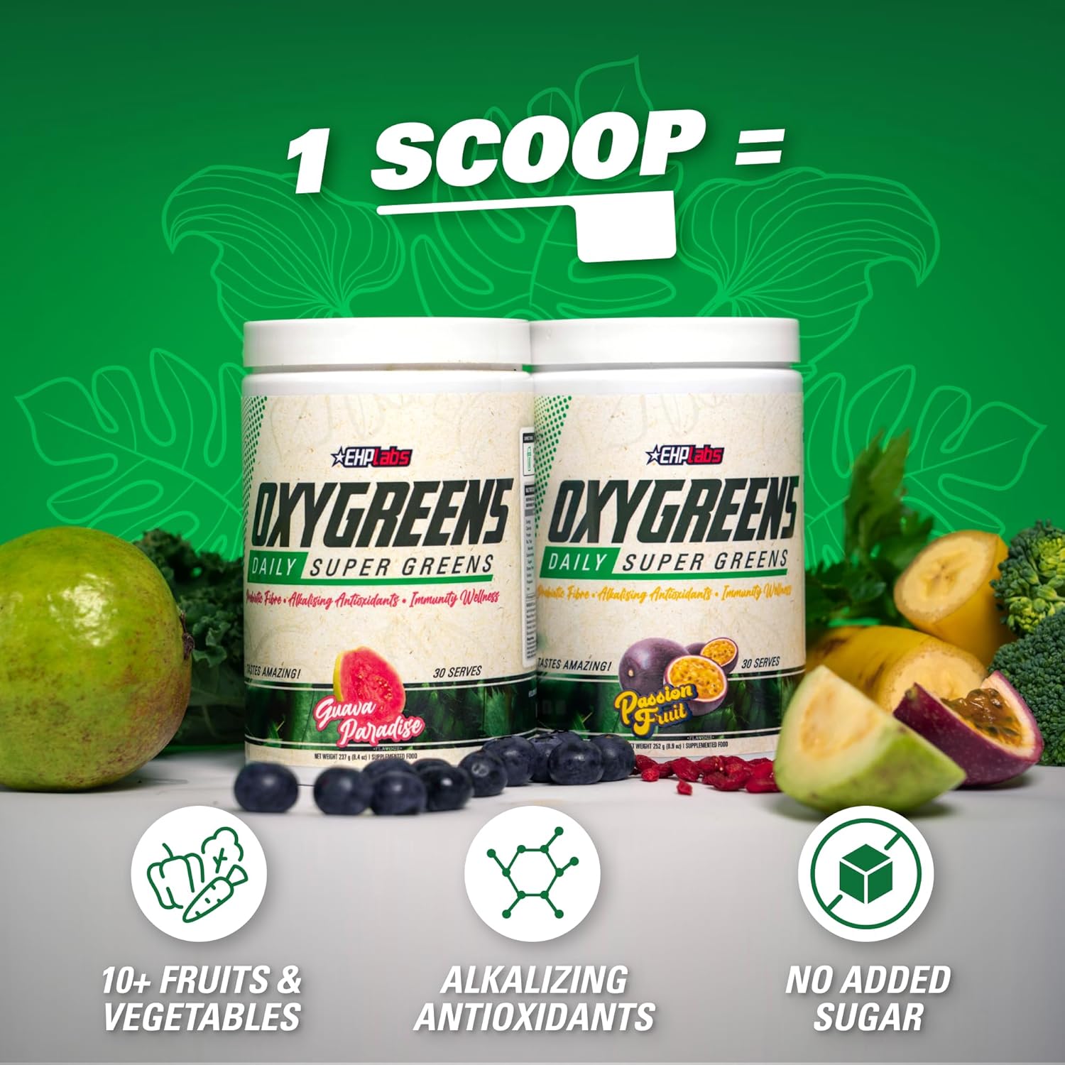 EHP Labs OxyGreens Super Greens Powder - Spirulina & Chlorella Superfood, Green Juice Powder & Greens Supplements with Prebiotic Fibre, Antioxidants & Immunity Support, 30 Serves (Crisp Apple)