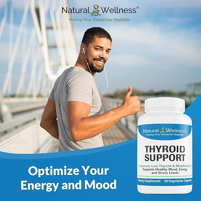 Natural Wellness Thyroid Support – Iodine, Selenium & L-Tyrosine Supplement for Healthy Thyroid Function, Energy, and Metabolism – Thyroid Support for Women & Men – 60 Vegetarian Capsules