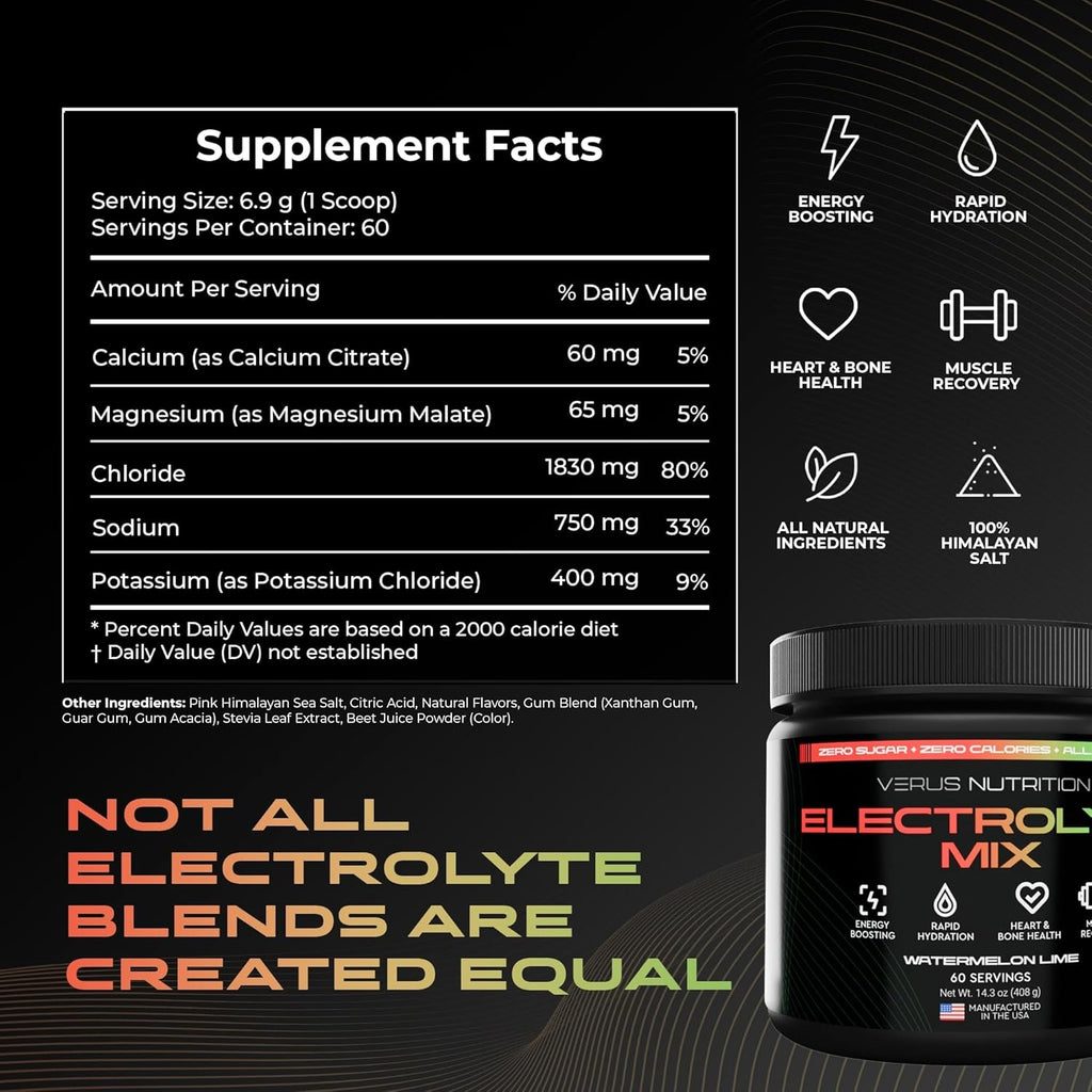Electrolytes Powder No Sugar- Zero Calorie Hydration Powder | Sugar Free Electrolytes for Fasting, Keto & Vegan | Natural Ingredients Electrolyte Mix for Energy Boost, 60 Servings