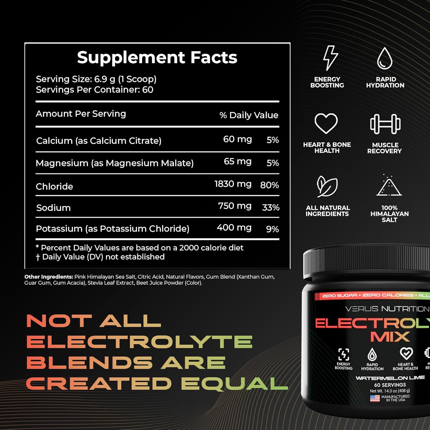 Electrolytes Powder No Sugar- Zero Calorie Hydration Powder | Sugar Free Electrolytes for Fasting, Keto & Vegan | Natural Ingredients Electrolyte Mix for Energy Boost, 60 Servings