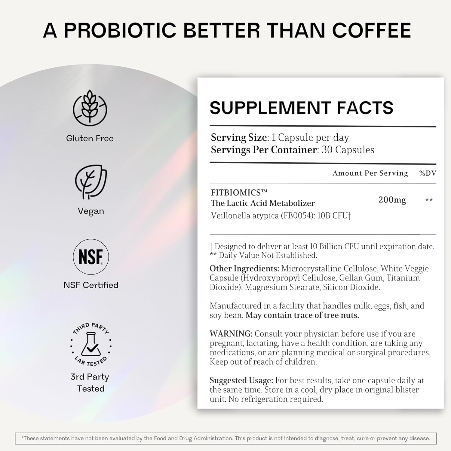 V•Nella Lactic Acid Metabolizing Probiotic Supplement - Revolutionary Gut Health Supplement and Energy Booster for Fatigue - Supports Endurance, Microbiome Balance, and Digestive Health