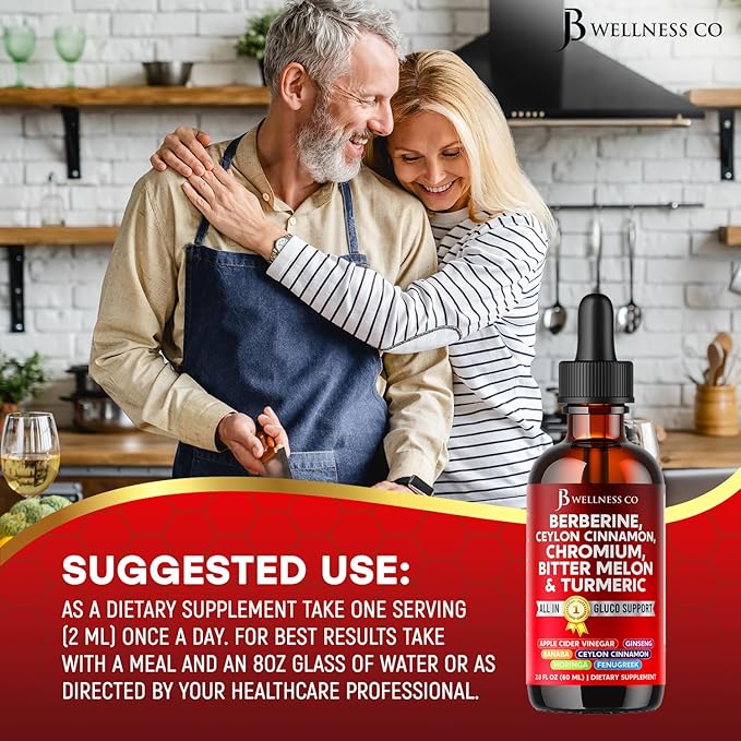 Berberine with Ceylon Cinnamon Supplement Liquid Drops + Bitter Melon Extract, Glucomannan, Gymnema, Chromium, Turmeric, Panax Ginseng, Moringa- 4 OZ