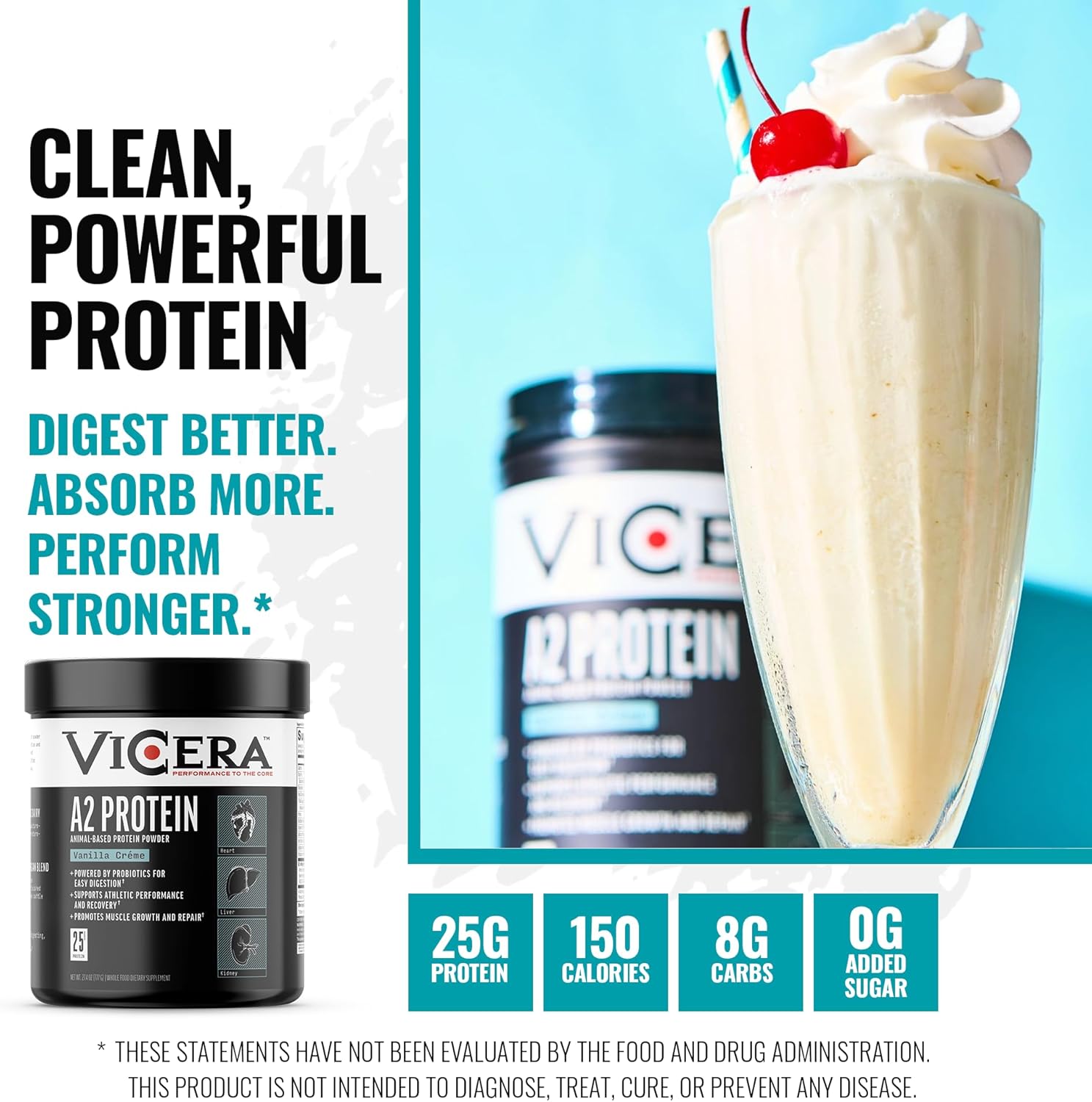 A2 Protein Powder, Vanilla Creme, 25 G Protein per Serving, Organic A2/A2 Whey Casein Blend with Probiotics and Celtic Sea Salt, Gluten Free Workout Supplement, Non GMO, 20 Servings, 27.4 Oz