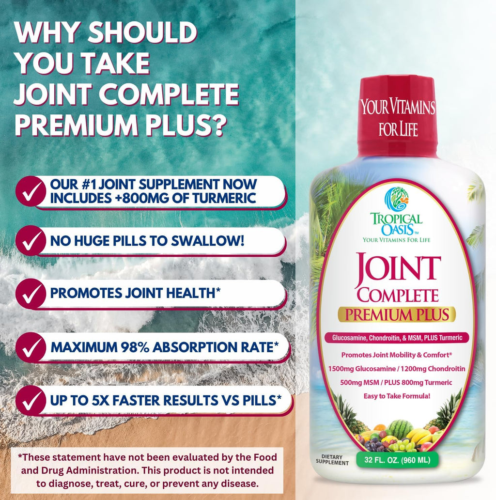 Joint Complete Premium Plus - Liquid Joint Supplement w/Glucosamine, Chondroitin, MSM Plus 800mg Turmeric – 98% Max Absorption – 32oz, 32 serv