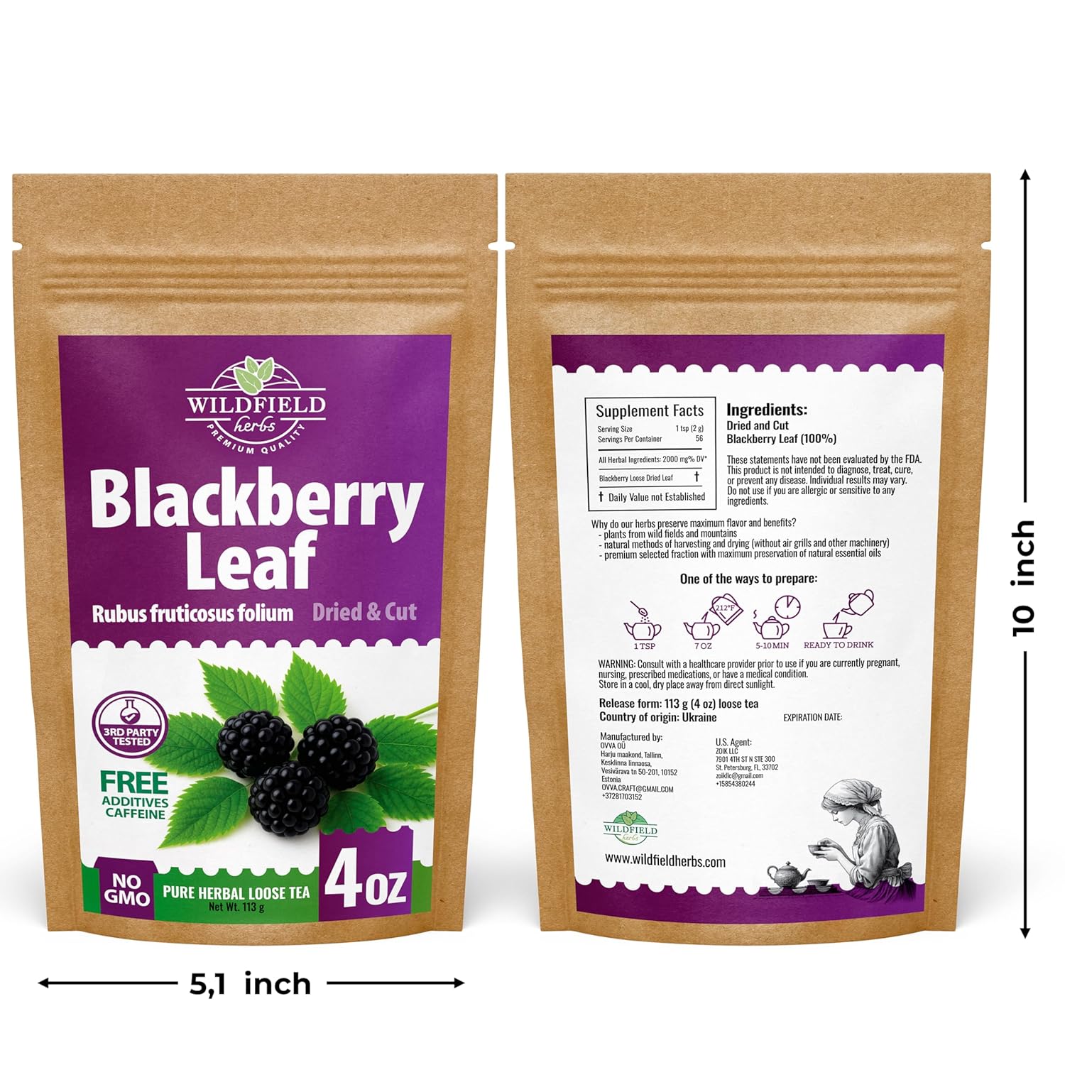 4 oz. Blackberry Leaf Herbal Tea (Rubus fruticosus) – 113g Dried Blackberry Leaf Tea Hojas de Zarzamora