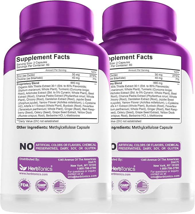 Herbtonics Liver Cleanse Detox & Repair | 20-in-1 Liver Detox Complex | Milk Thistle Supplement with Artichoke, Dandelion, Turmeric, Berberine | 240 Vegan Capsules