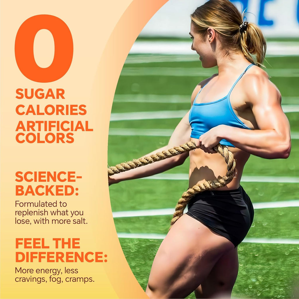 Sugar Free Electrolytes Powder Packets - Salty High Sodium Hydration Packets, Electrolytes Drink Mix for Fitness Enthusiasts & Outdoor Workers, Calories Free(Orange 30 Sticks)