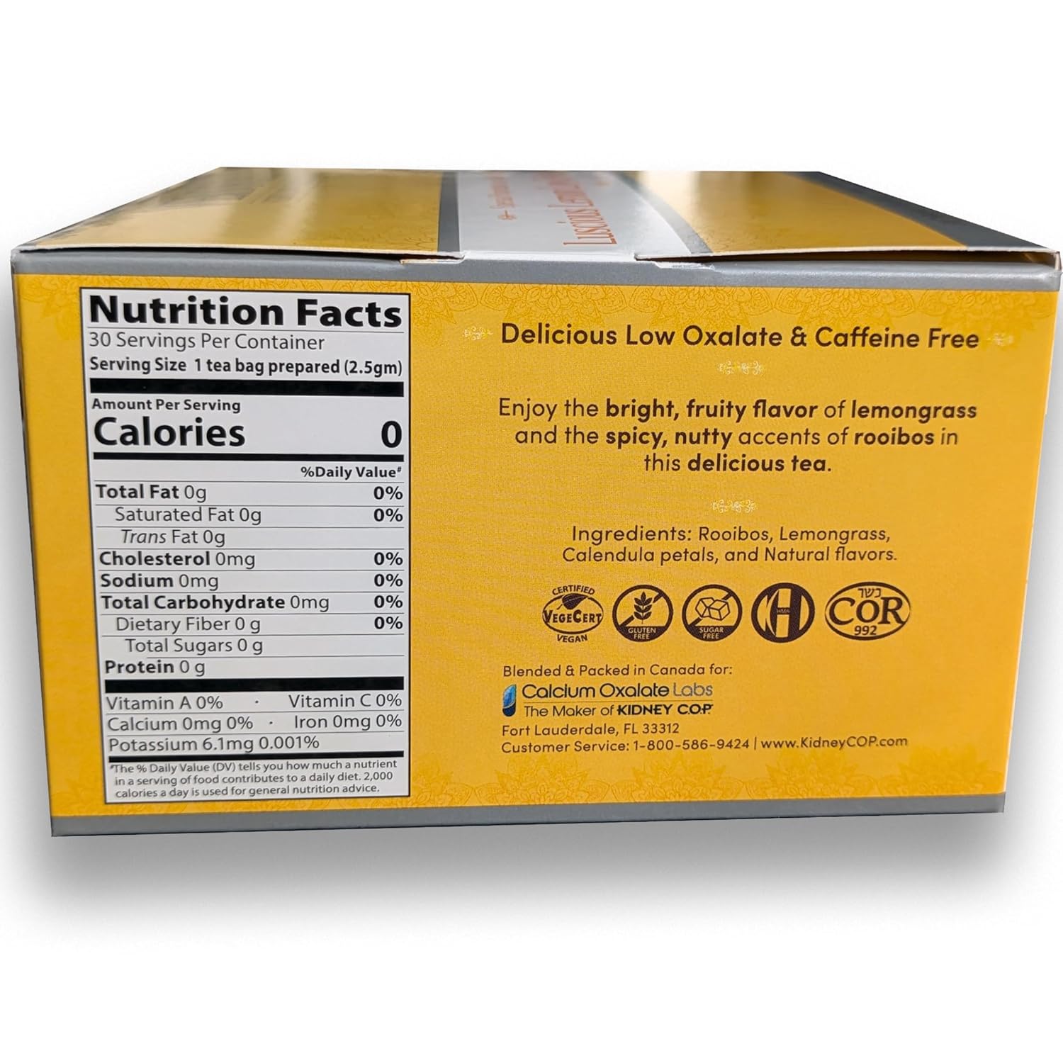 Veloxa™ Very Low Oxalate Tea (30 Pyramid Tea Bags, Luscious Lemon Low Oxalate Rooibos)