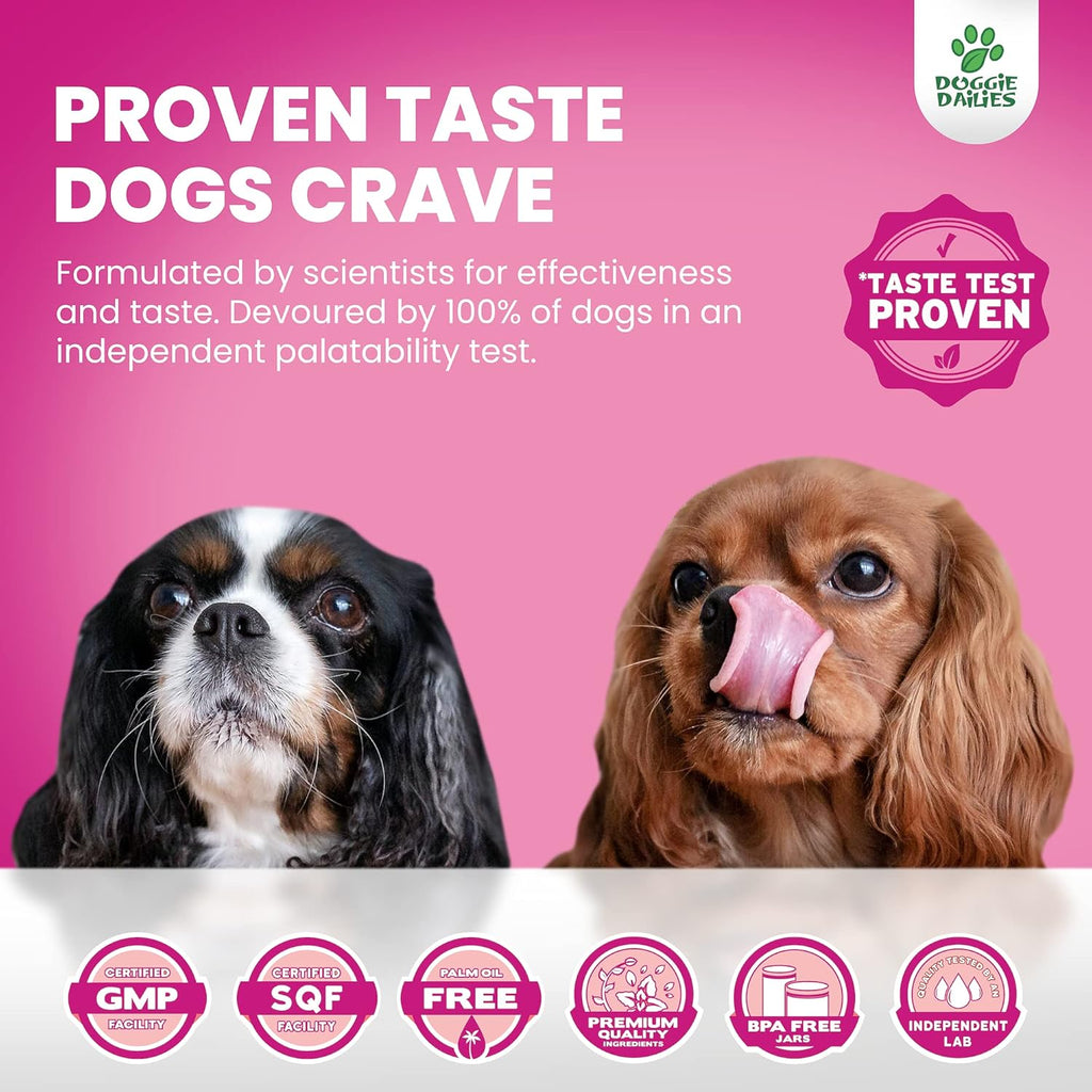 Doggie Dailies Skin & Coat Supplement + Antioxidant Support, 225 Soft Chews, Salmon Oil for Dogs Skin and Coat with Collagen, Omega 3, Krill Oil, Biotin, & Coconut Oil for Dogs (Salmon)