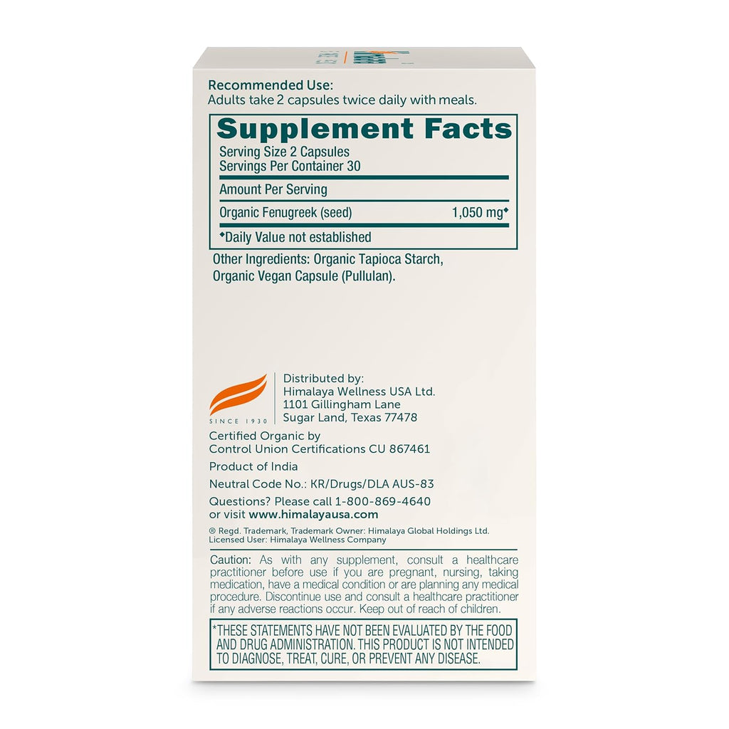 Himalaya Organic Fenugreek for Daily Wellness, Warming and Energizing Properties, 1,050 mg, 60 Vegan Capsules