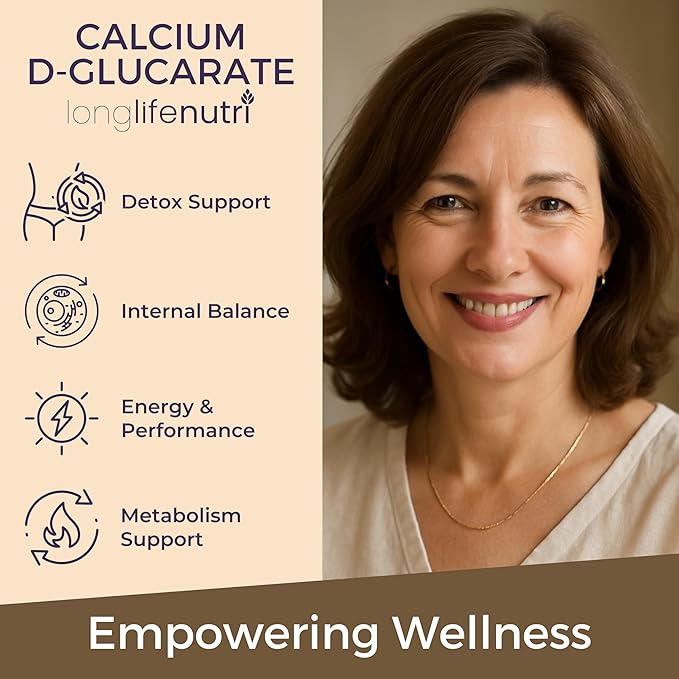 Calcium D-Glucarate - 120 Vegetarian Capsules, 2-Month Supply, 1120mg per Serving for Detox Support & Internal Balance, Non-GMO, Gluten Free, Made in USA, GMP Certified