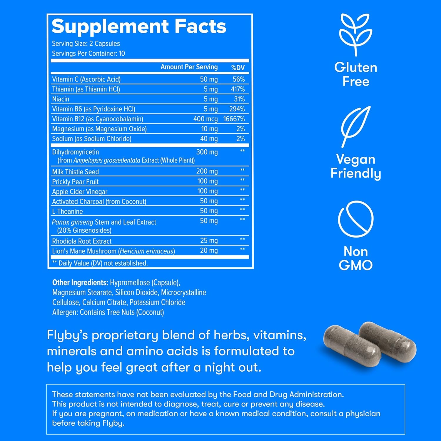 Flyby Recovery Supplement - All The Hang, Without The Over!™ - with Milk Thistle, Vitamin C, Activated Charcoal, and Apple Cider Vinegar - Pre & Post Drinking Formula (20 Count)