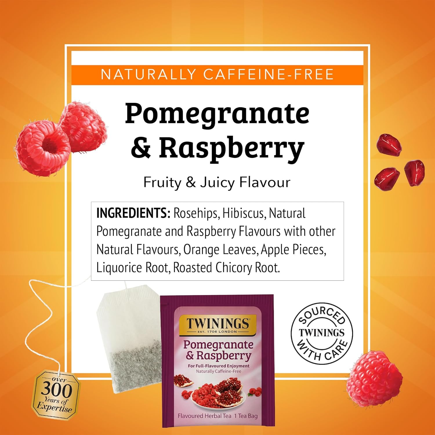 Twinings Pomegranate & Raspberry Herbal Tea Individually Wrapped Bags, 20 Count (Pack of 1), Naturally Caffeine-Free, Enjoy Hot or Iced, 20 Teabags