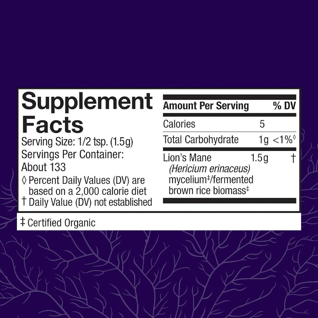 Host Defense Lion's Mane Powder - Brain Health Support Supplement - Mushroom Supplement to Support Focus & Memory Function - Immune & Nervous System Support Supplement - 7 oz (133 Servings)*