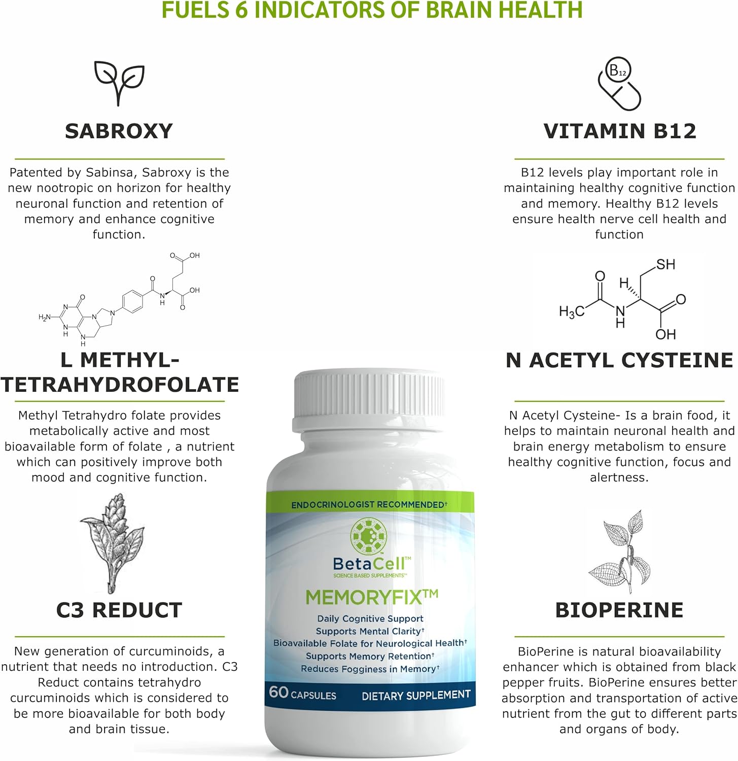 Memoryfix Brain Supplement - 60 Brain Booster Capsules