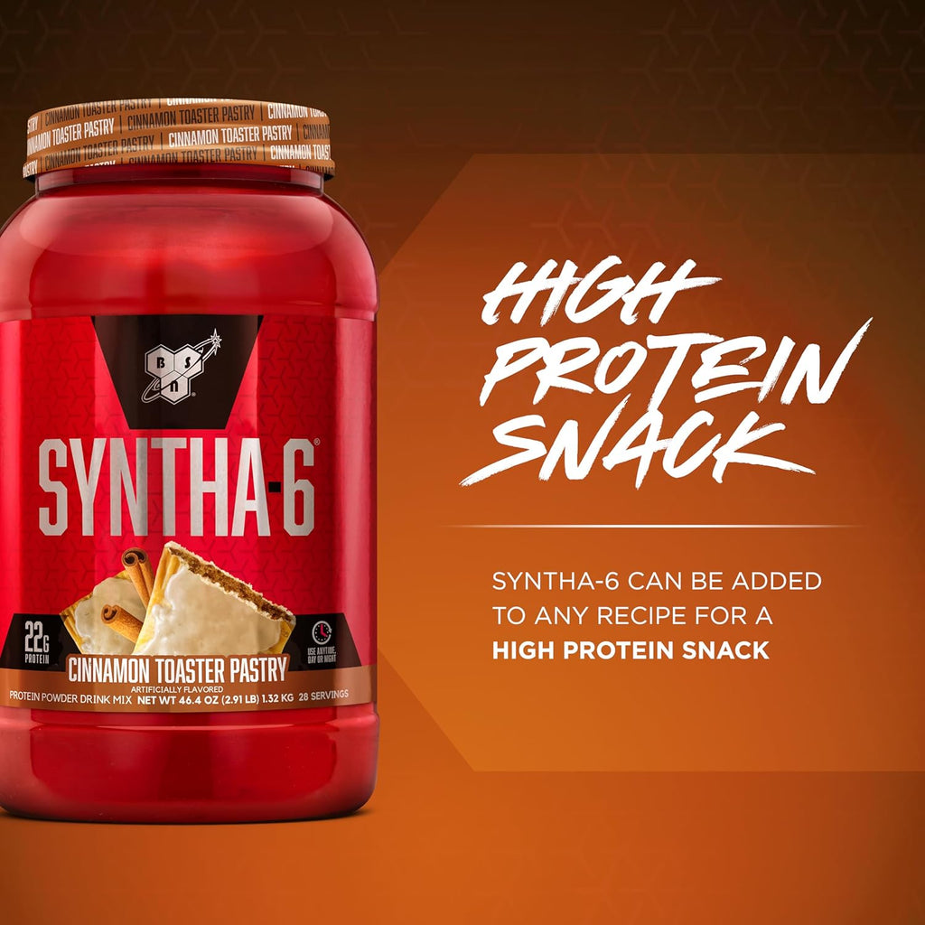 BSN SYNTHA-6 Premium Protein Powder with 6g of Fiber, Whey Protein, Micellar Casein, Milk Protein Isolate Blend, 5g Fat, Cinnamon Toaster Pastry, 28 Servings (Packaging May Vary)