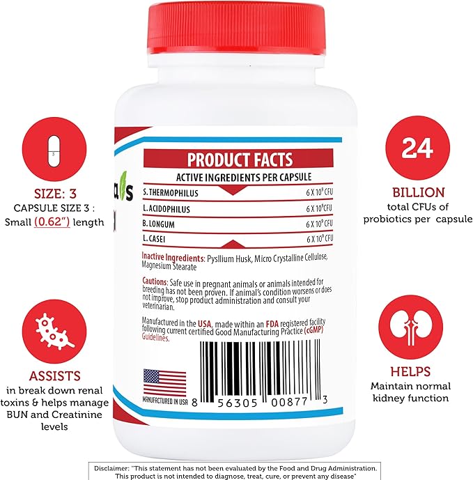 Azovast Plus Kidney Health Supplement for Dogs & Cats, 360ct - NO Refrigeration Required - Help Support Kidney Function & Manage Renal Toxins - Renal Care Supplement Capsule(U.S.A)(360 Caps)