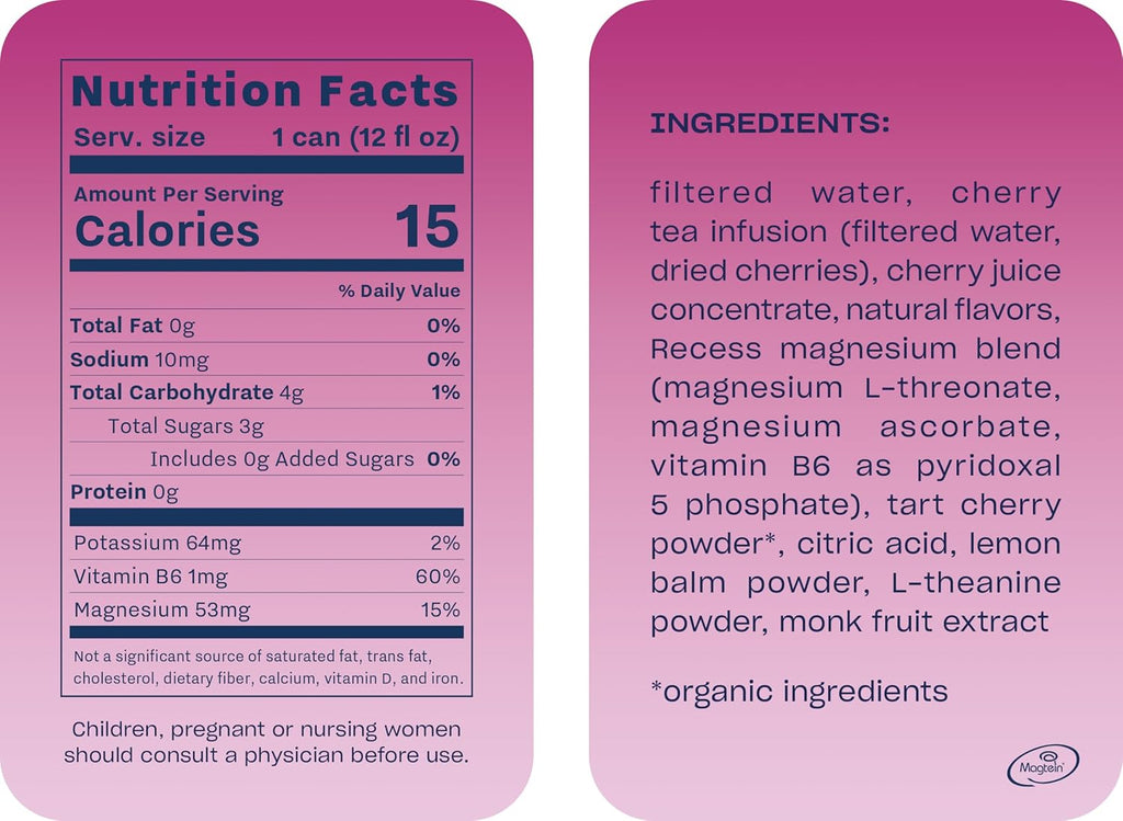 Recess Mood Magnesium & Adaptogen Drink, Relaxation Beverage, 12 ounce (Black Cherry, 12 pack)