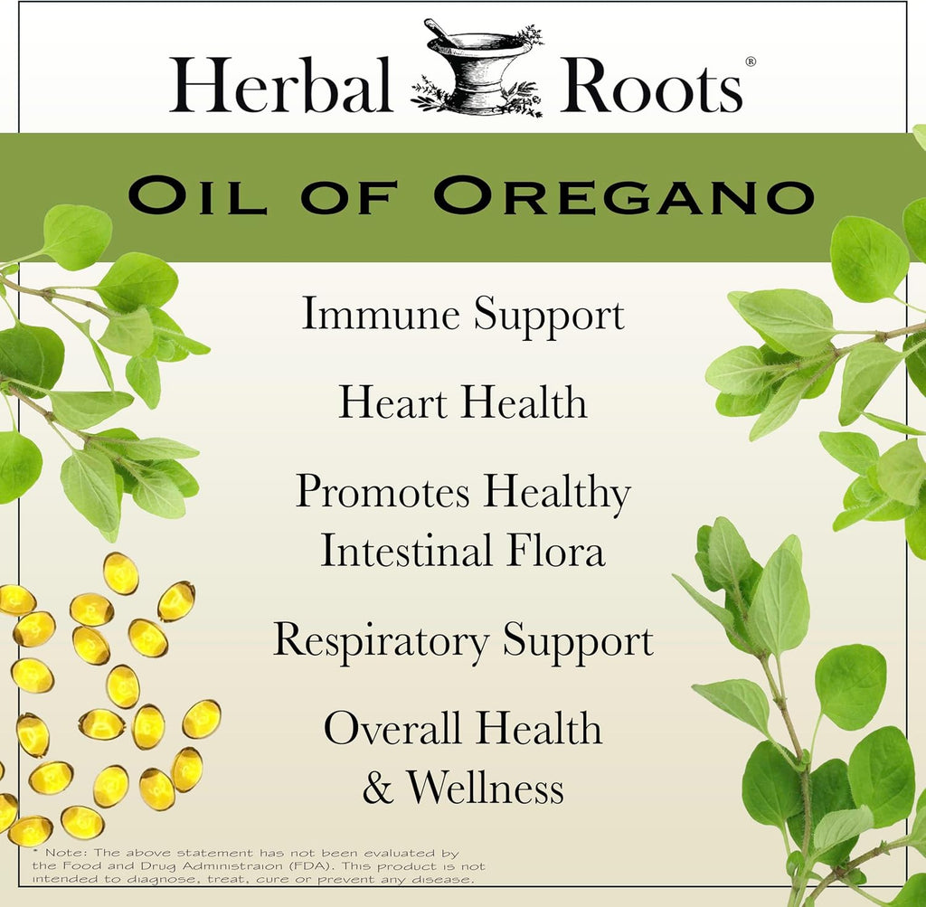 Herbal Roots Oil of Oregano - Made from Mediterranean Oregano Oil - 90 Easy to Swallow Softgel Capsules - Extra Strength 150mg