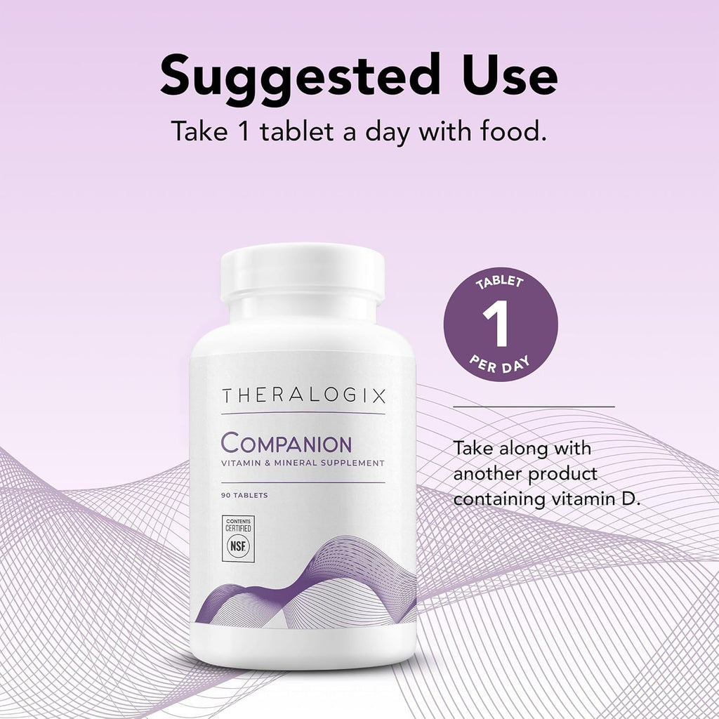 Theralogix Companion Multivitamin & Mineral Supplement - 90-Day Supply - Supplement for Women & Men Without Iron, Vitamin D, or Vitamin K - B Vitamins, Zinc & Magnesium - NSF Certified - 90 Tablets