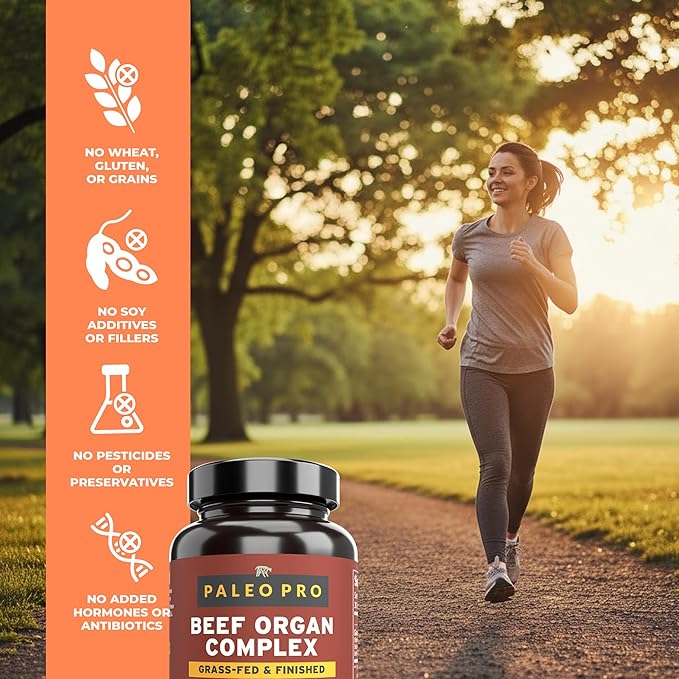 Paleo Pro O.G. Blend Premium Beef Organs Capsules, Kidney, Heart, Liver, Spleen and Pancreas from Grass Fed & Pastured Cows, Dietary Supplement, No GMO, 180 Capsules (Beef Organ Complex)