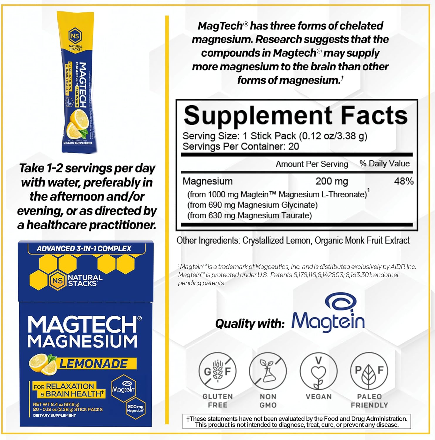 NATURAL STACKS Magtech Magnesium Drink Mix + APIGENIN+ Supplement Bundle - Supports Relaxation, Brain Health & Sleep* - 80 Servings