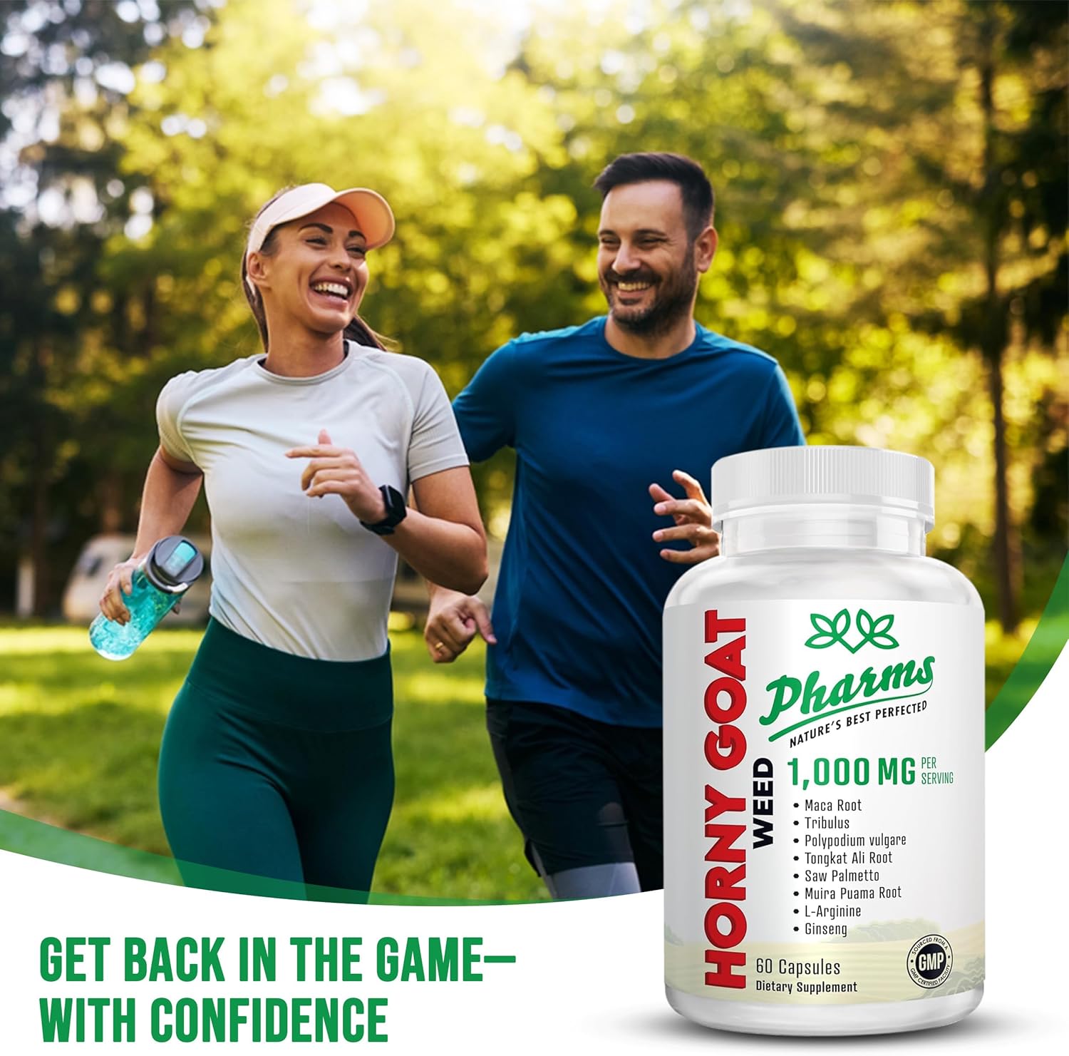 PHARMS Hornygoatweed for Men & Women (1,000 mg) - Energy & Stamina Capsules with Maca Root, Tribulus, Tongkat Ali, Saw Palmetto & Ginseng - Female & Male Performance Enhancing Supplement - 60 Capsules