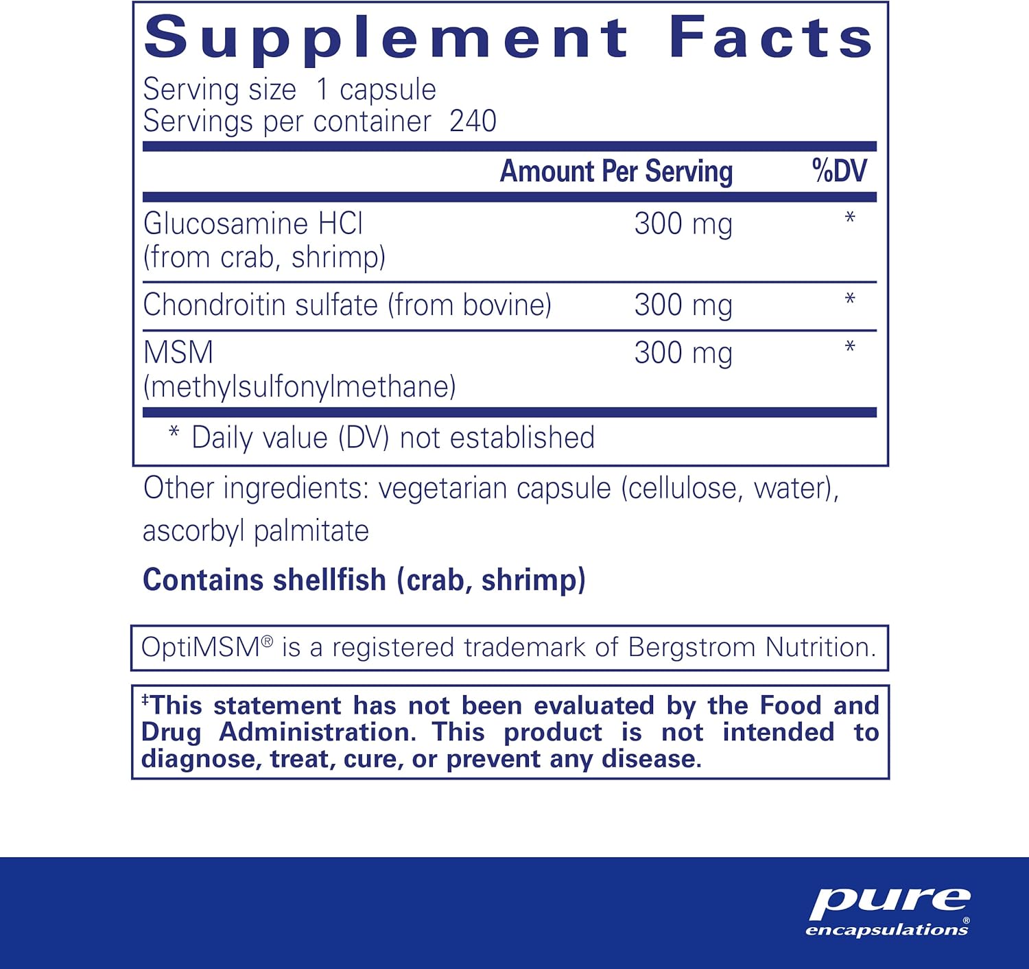 Pure Encapsulations Glucosamine Chondroitin with MSM - Supports Joint Health & Normal Cartilage Formation* - Maintains Enzyme Activity - Gluten-Free & Non-GMO - 240 Capsules