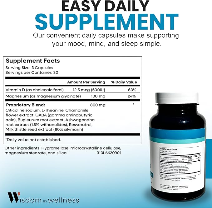 Wisdom In Wellness Mood Optimyze - 90 Mood Support Supplement Capsules - Soothing Support Supplement - Mind, Sleep & Mood Support Pills - Gluten Free & Non GMO Wellness and Relaxation Supplement
