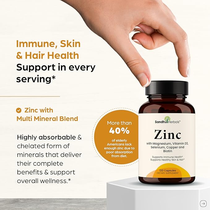 Zinc 30mg With Copper, Selenium & Vitamin D3 | 240 Capsules | Magnesium, Vitamin B6, Biotin | Absorbable Zink Supplements for Men & Women | Chelated Zinc for Immune Health, Skin, Hair, & Nails Support