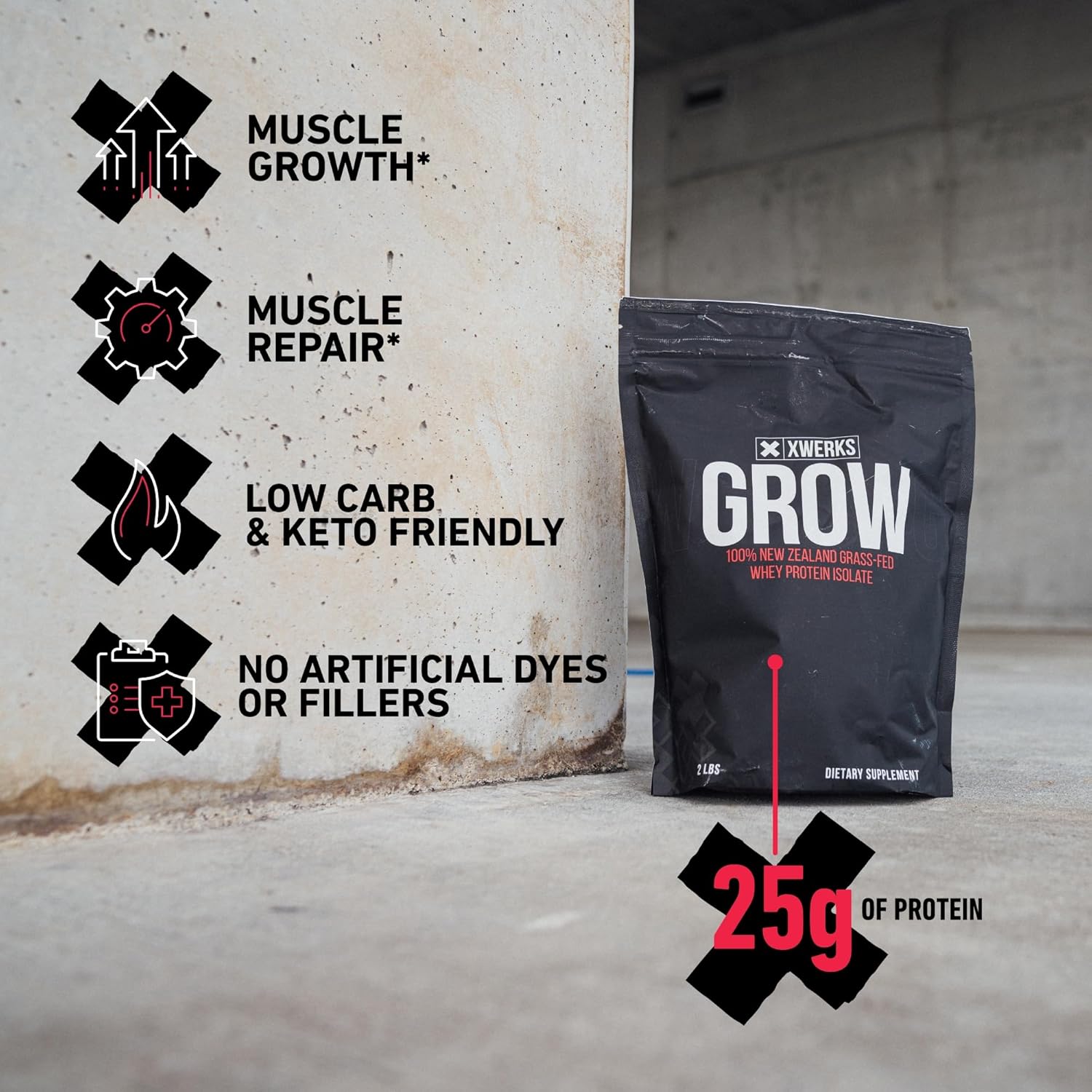 Xwerks Grow 100% New Zealand Grass Fed Whey Protein, 25g Pure Isolate Protein Powder Per Serving, All Natural Paleo and Keto Friendly, Soy Free Gluten Free Easy to Digest, Chocolate, 30 Servings