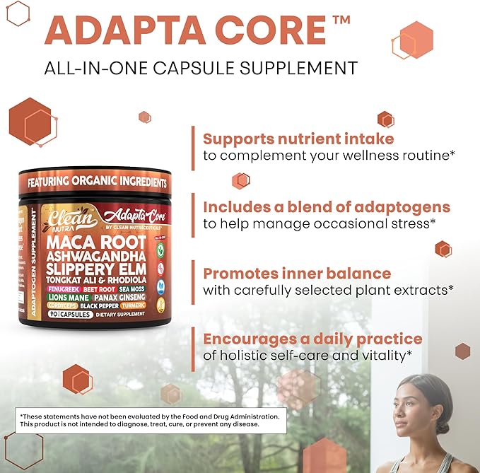 Clean Nutra Organic Maca Root Capsules for Women + Ashwagandha Slippery Elm Tongkat Ali Rhodiola Rosea Fenugreek Beet Root Sea Moss Ginseng Black Yellow Red Maca Powder Supplement 90 Pills