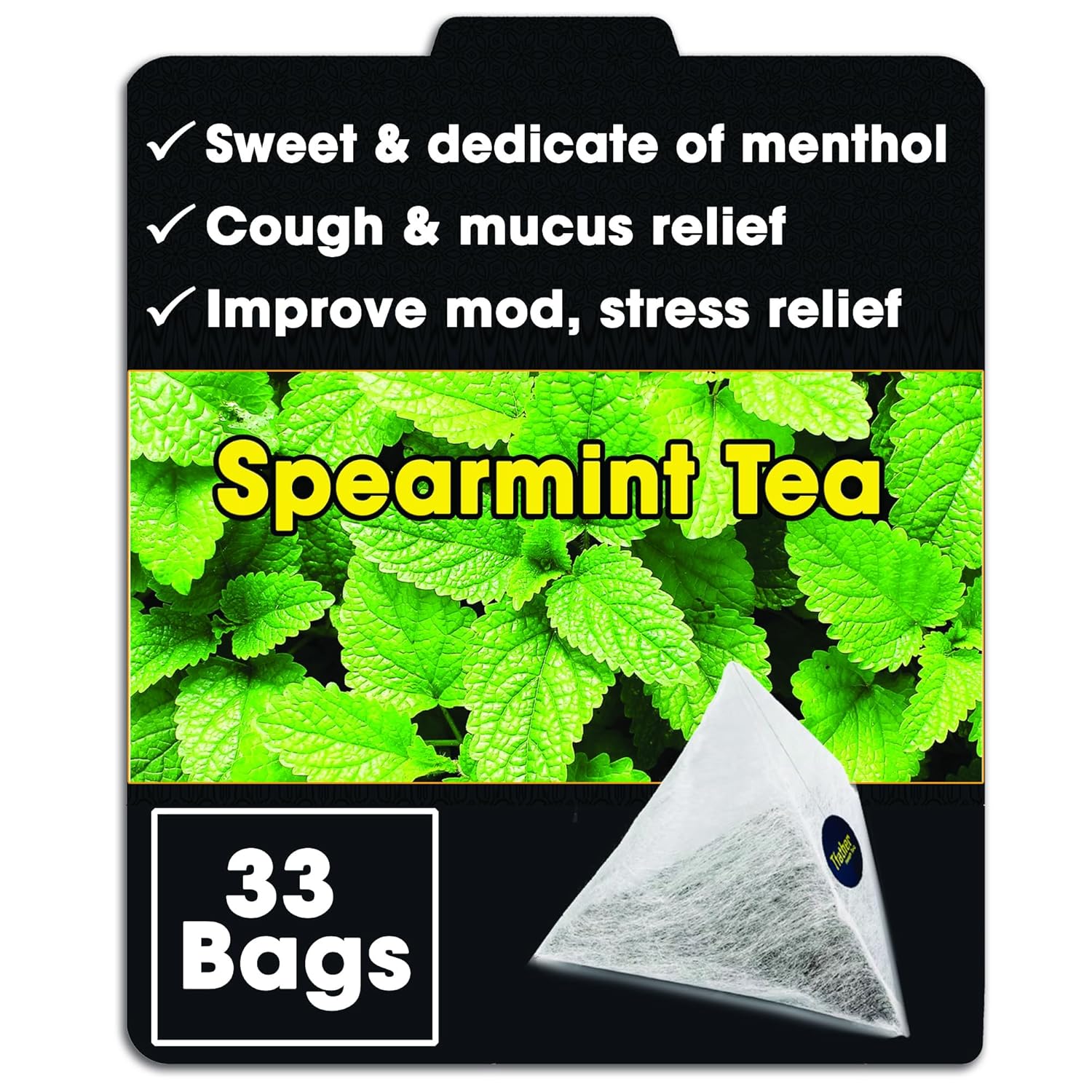 Spearmint Tea Bags Pyramid with String - Sweet & Delicate of Menthol - Throat Soothing for Cough & Mucus Relief, Stress Relief, Digestion & Immune Support - Premium Spearmint Leaves