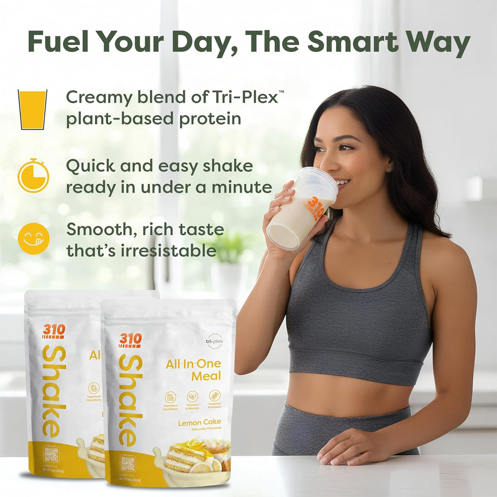 310 Nutrition All-In-One Meal Replacement Shake Powder - Plant-Based Protein Smoothie Blend w/High Fiber, Probiotics & Adaptogens - Low Carb, Vegan, Keto & Paleo Friendly - Lemon Cake - 28 Servings