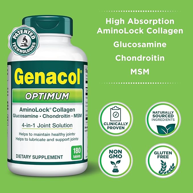 Genacol Optimum – Glucosamine, Chondroitin, MSM & Ultra-Hydrolyzed Collagen, Joint Support Tablets, 180 Count (60-Day Supply)
