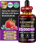Venture Pal 11-in-1 Vitamin B Complex Liquid Drops, B12 Methylcobalamin | B9 Folic | B1,B2,B3,B5,B6,B7 - Vitamin C, Choline, Inositol, Immune & Energy Metabolism, Brain & Heart Support