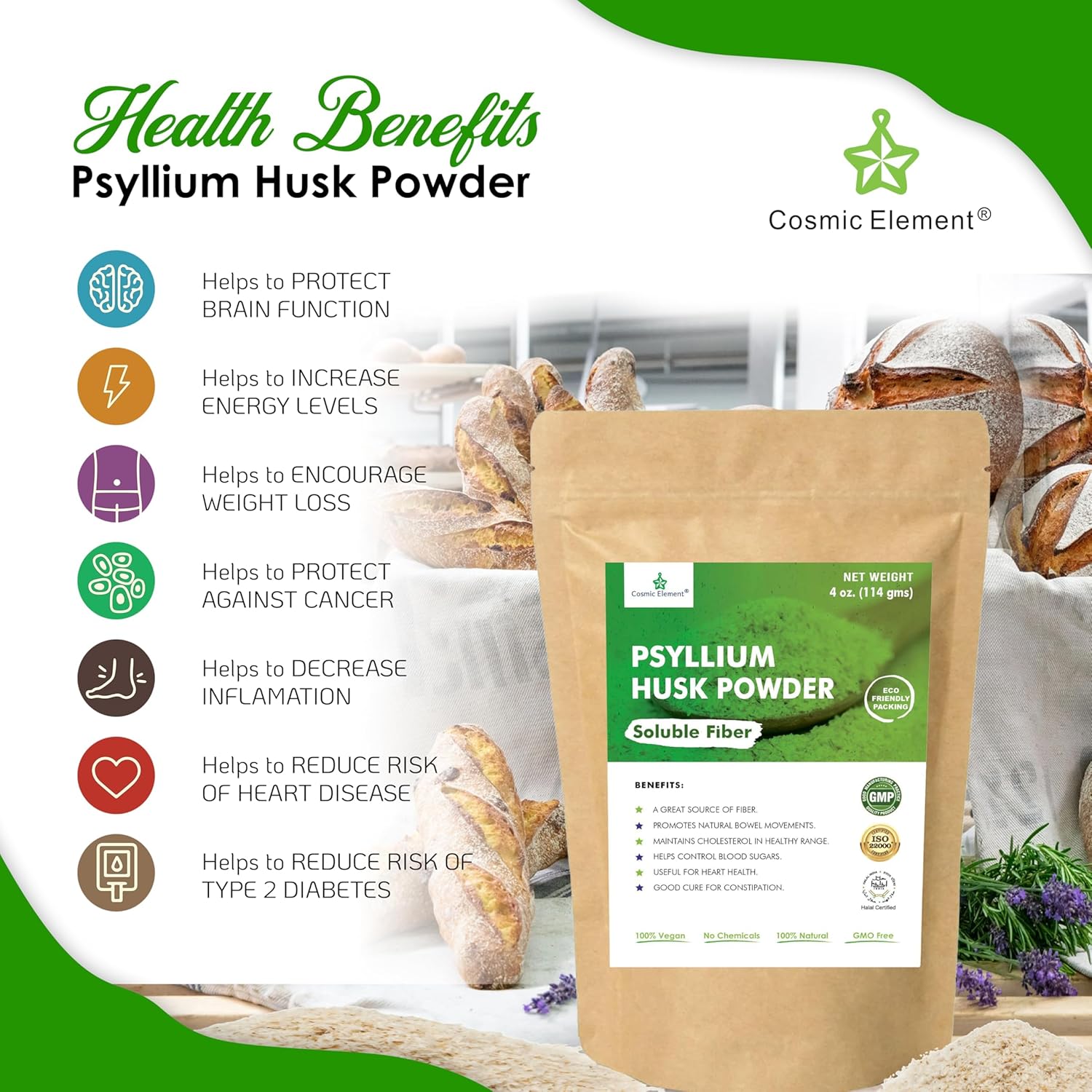 100% Pure Psyllium Husk Powder Organic – Finely Ground Fiber Supplement for Regularity & Keto | Psyllium Husk Powder for Baking and Gluten-Free Bread – 4 oz