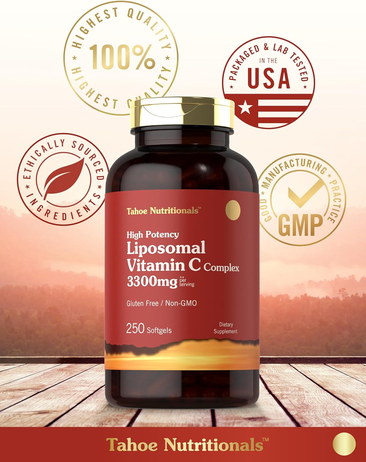 Tahoe Nutritionals Liposomal Vitamin C Complex | 3300mg | 250 Softgels | High Potency | Non-GMO, Gluten Free Supplement